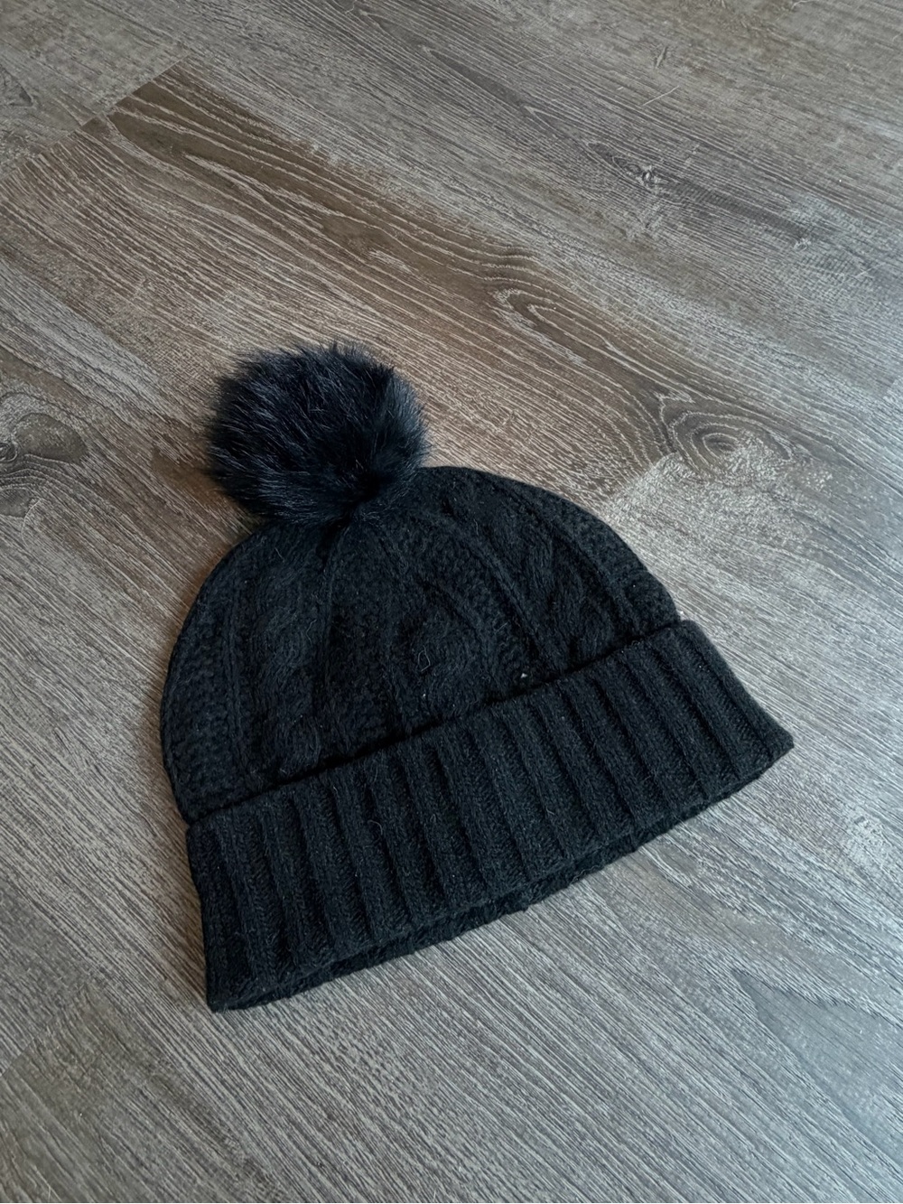 UGG Black Cable Knit Pom Beanie
